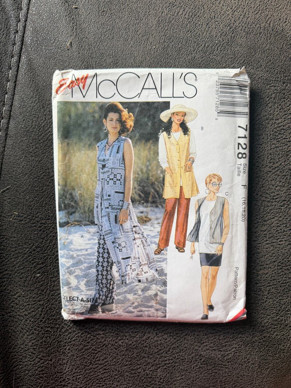 McCall’s 7128 Vest, Tunic, Pants, Skirt Size: F 16-18-20 Uncut Pattern
